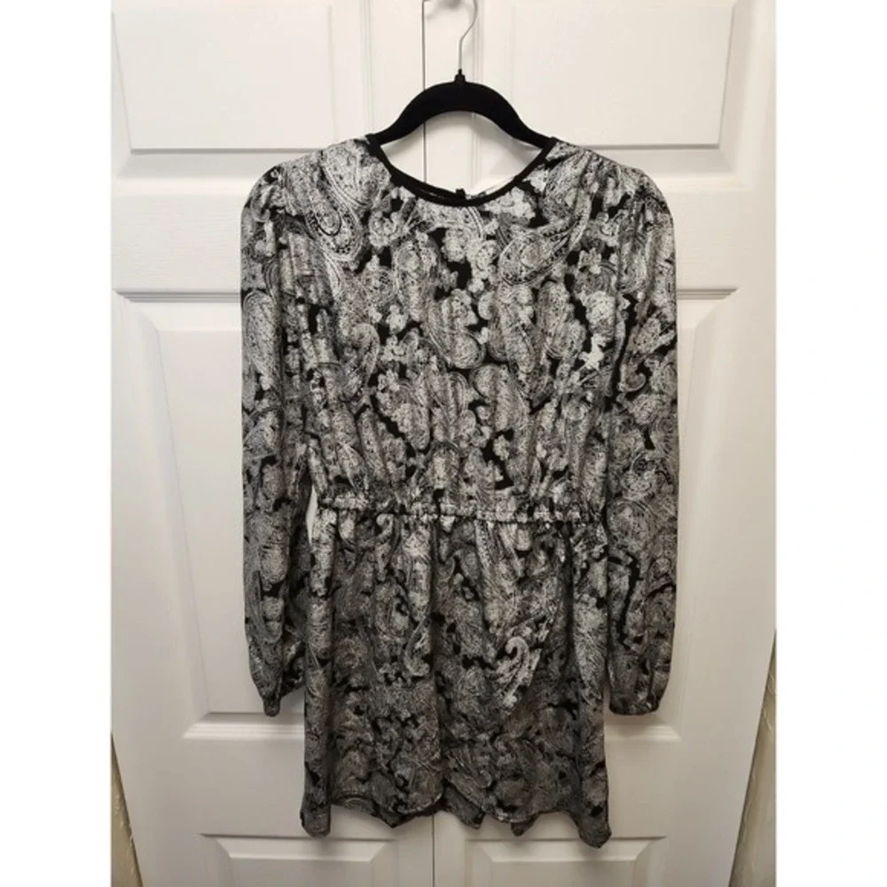 Michael‎ Kors Metallic Paisley Print Flounce Dress Women's M Bone Button Back